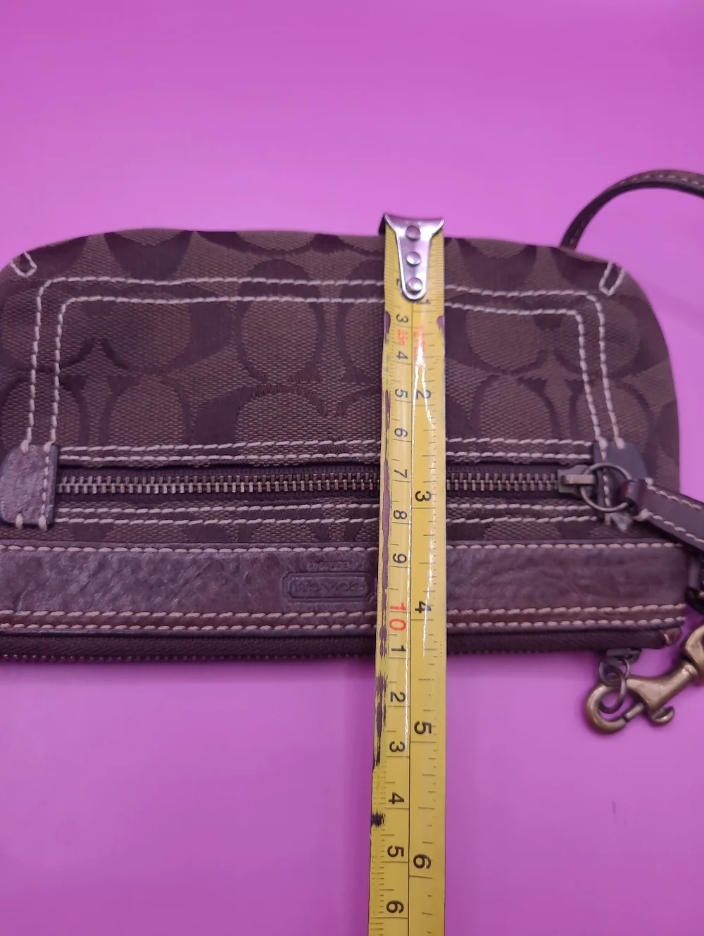RARE Vintage Coach Soho Signature C Choco Brown Leather Trim Purse Bag Wristlet - Picture 13 of 13